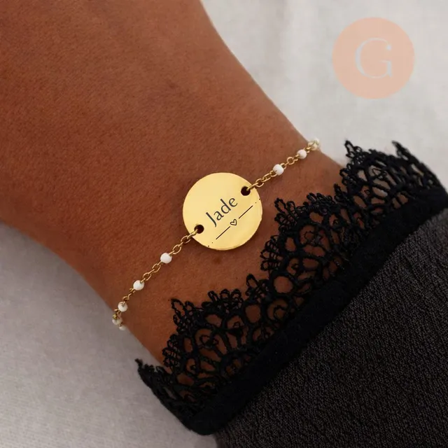 Gingerlily bracelet ADN5 médaille à graver acier résine blanche
