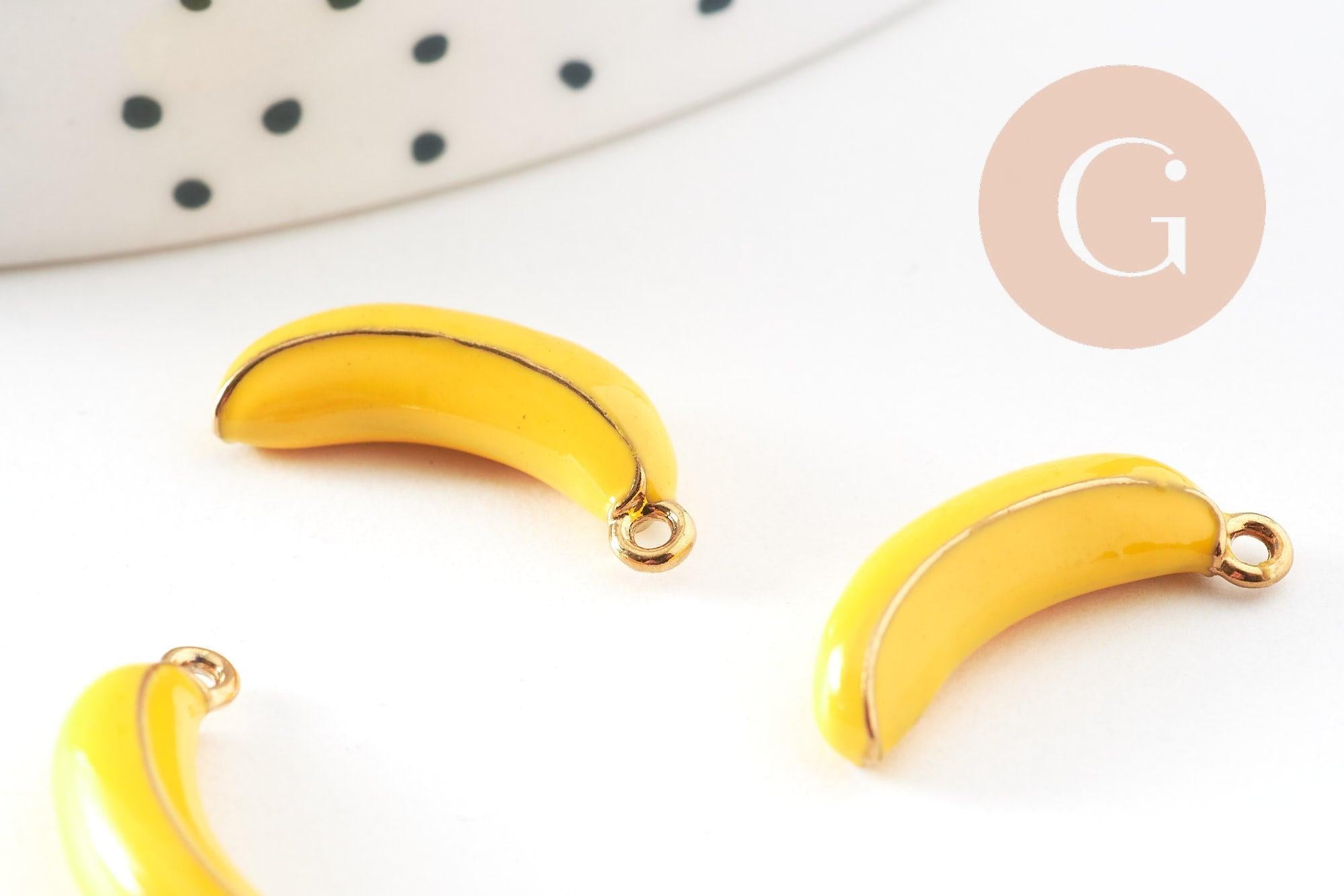 Gingerlily Pendentifs Banane émail jaune acier doré 19mm x1