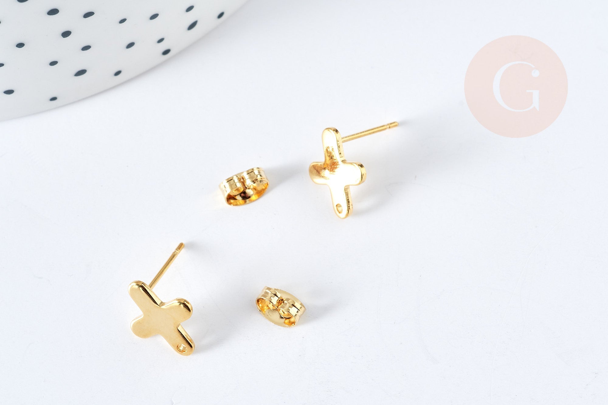 Gingerlily Puces Croix Acier Doré 12 mm la Paire
