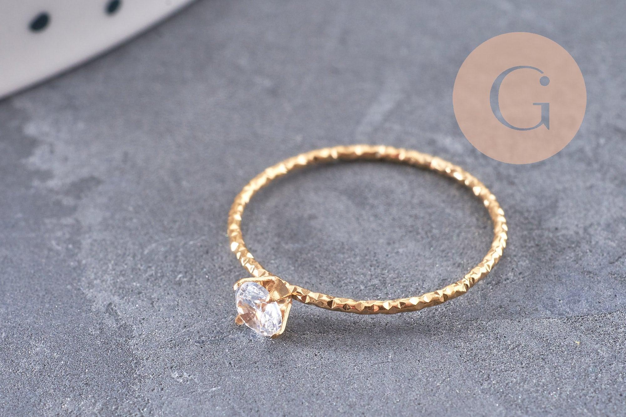 Gingerlily Perles G10361 bague solitaire zircon dorée taille 54 x1
