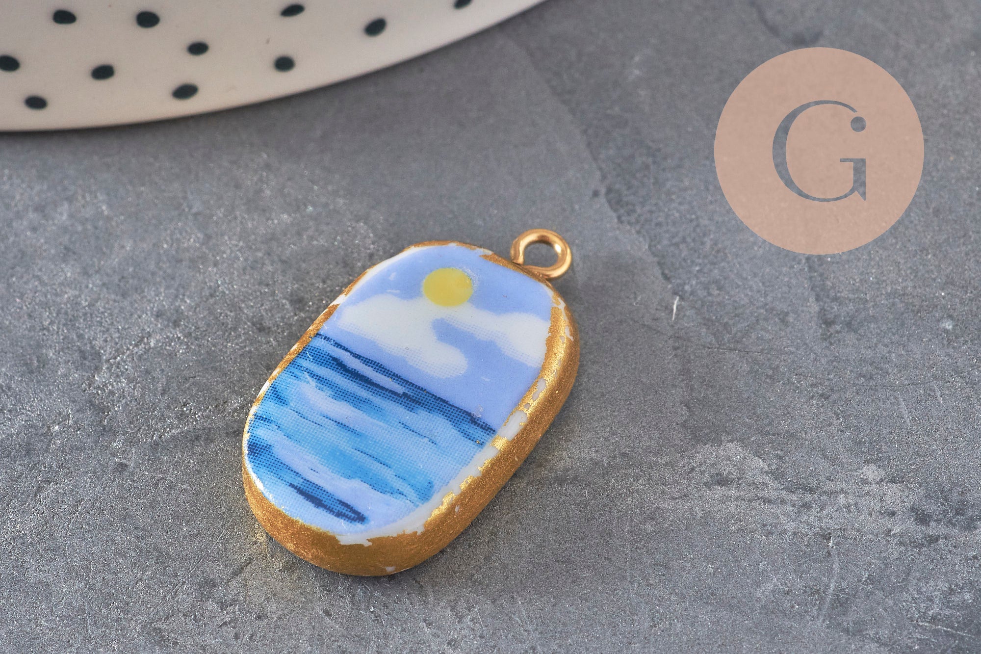 Gingerlily G11304 pendentif ovale céramique citrons 16mm doré