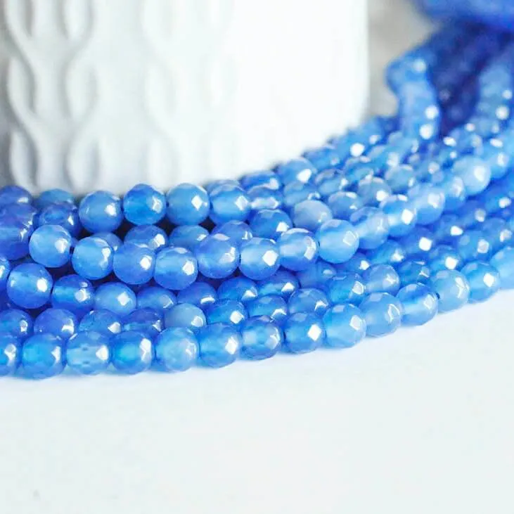 Gingerlily Perle agate bleue G889 facettée 6mm fil 36cm