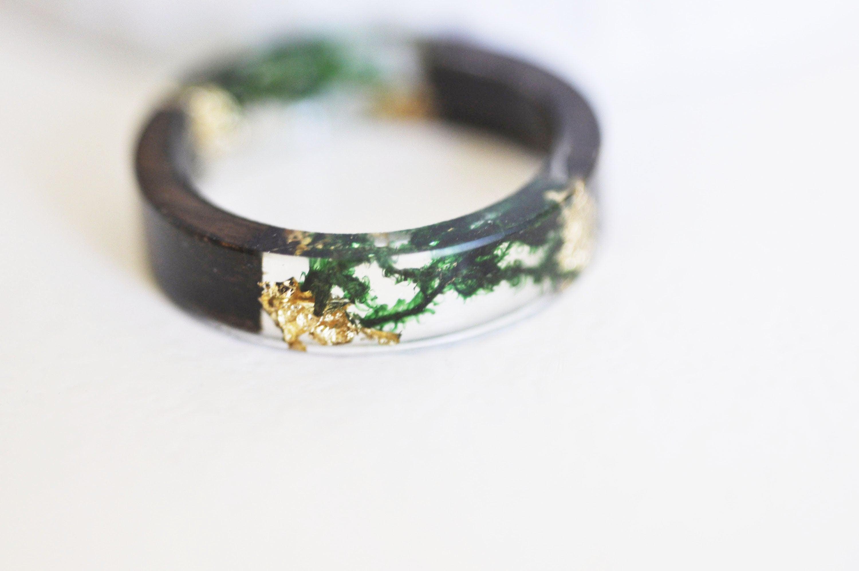 Gingerlily Perles Bague ébène résine 19mm x1 feuille or