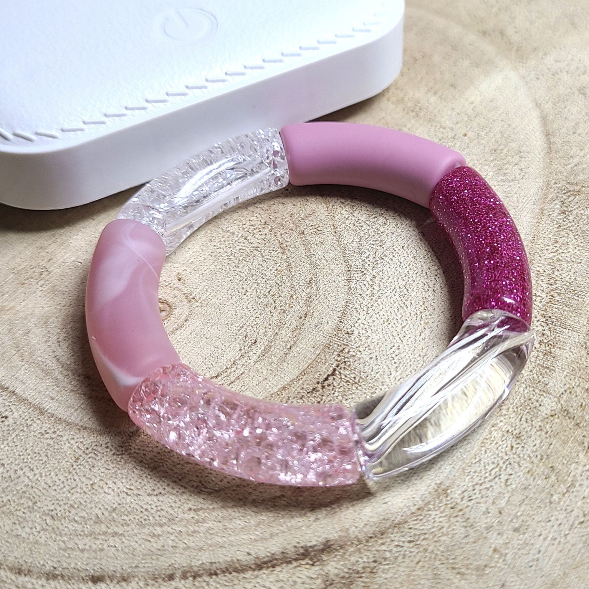 ARTSHOP Camaieu 120 perles tubes incurvés 12mm rose x6