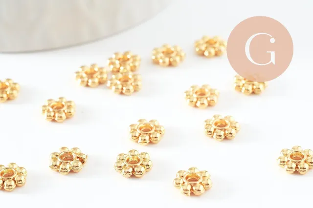 Gingerlily G9542 perles rondelles fleurs dorées 7,5mm x20