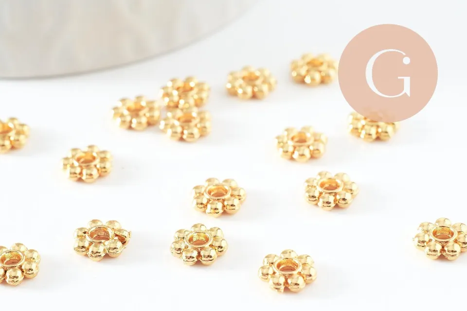 Gingerlily G9542 perles rondelles fleurs dorées 7,5mm x20