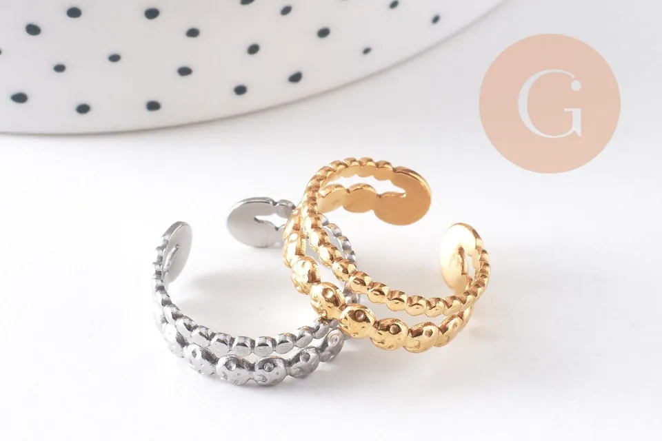 Gingerlily bague réglable boules acier 304 doré x1 taille 57