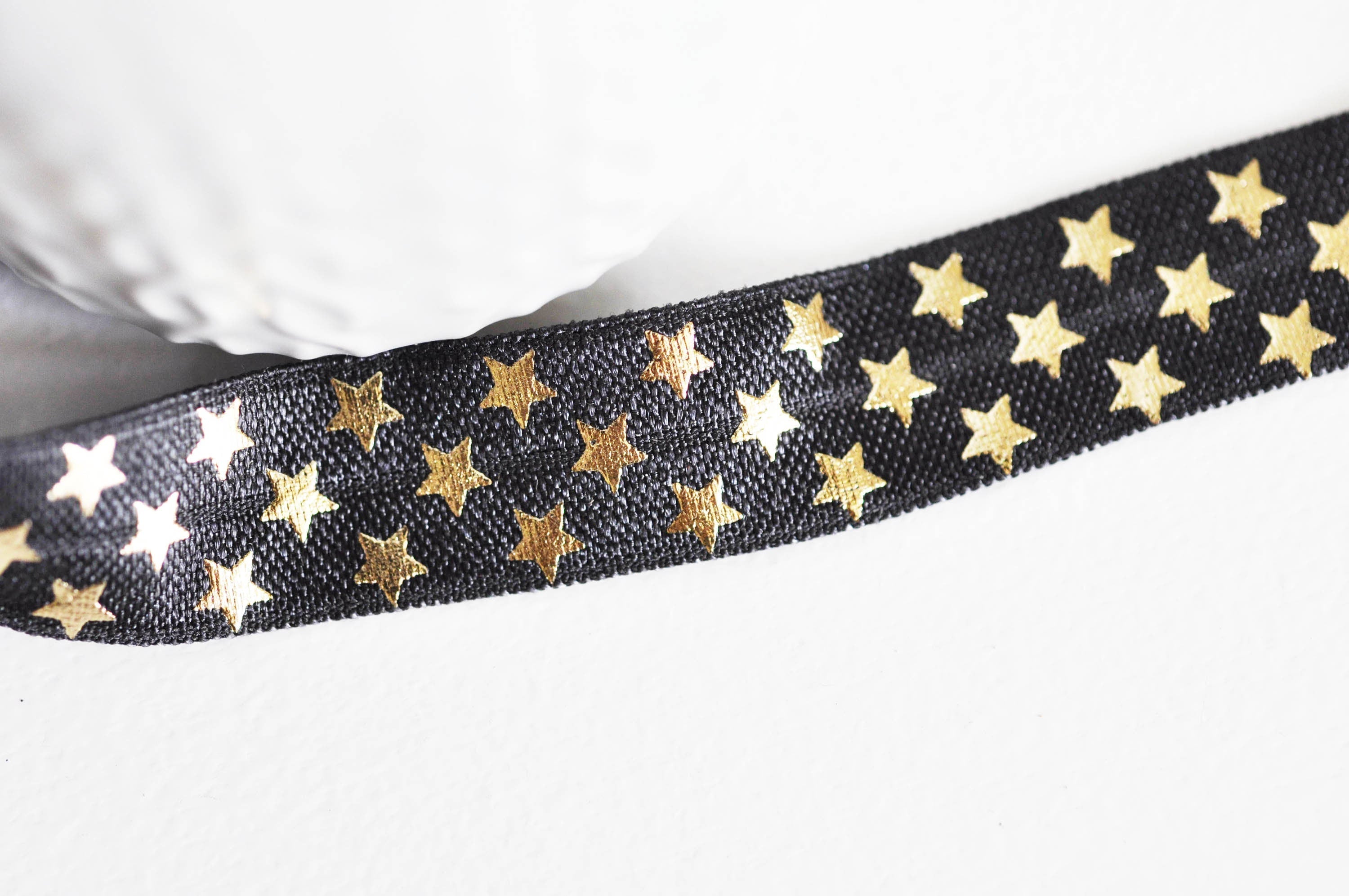 Gingerlily Cordons DIY G1758 ruban élastique noir étoiles or 16mm