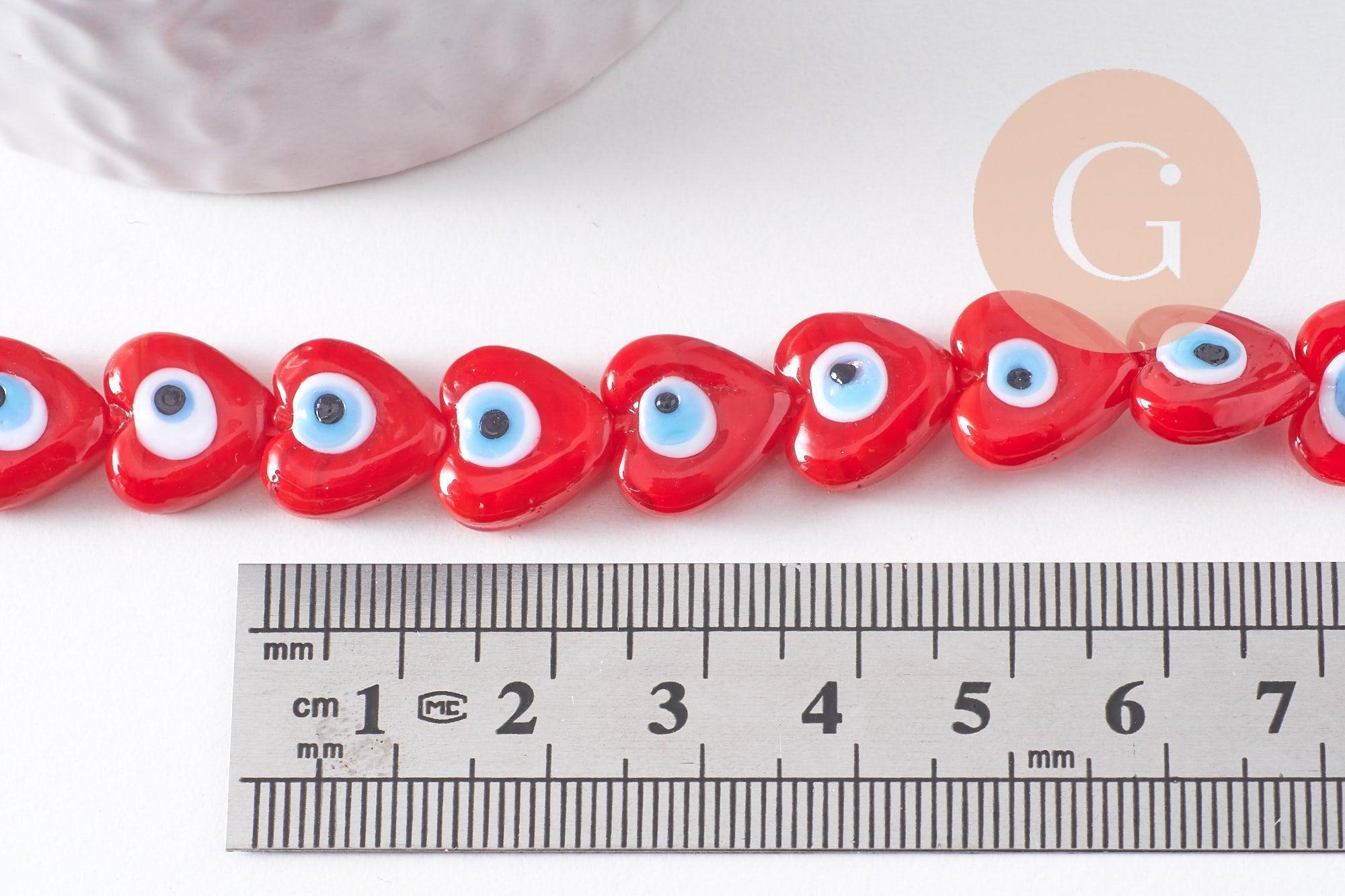 Gingerlily Perles coeur mauvais oeil G10393 verre rouge 12mm fil