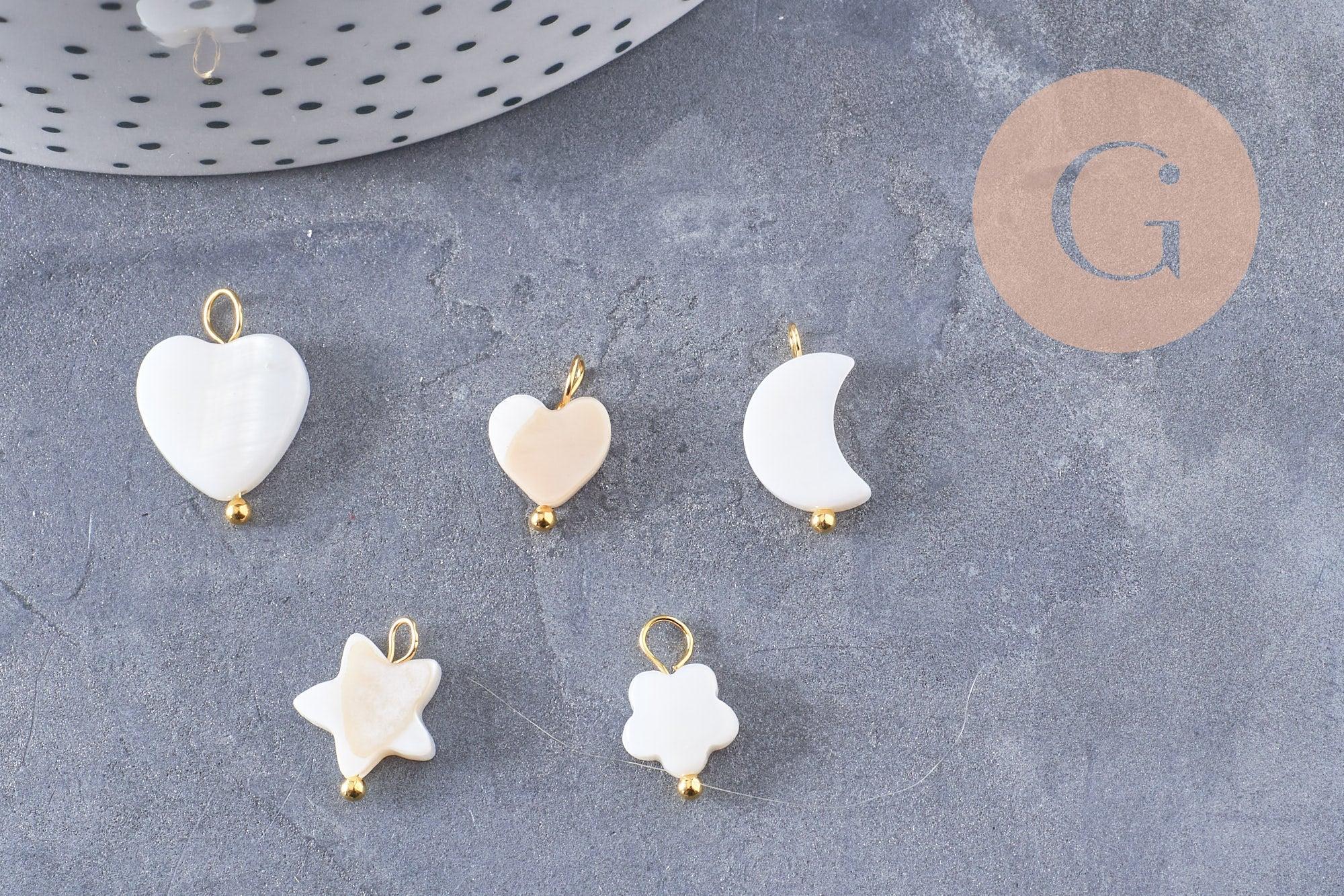 Gingerlily Pendentifs breloque nacre blanche doré x1