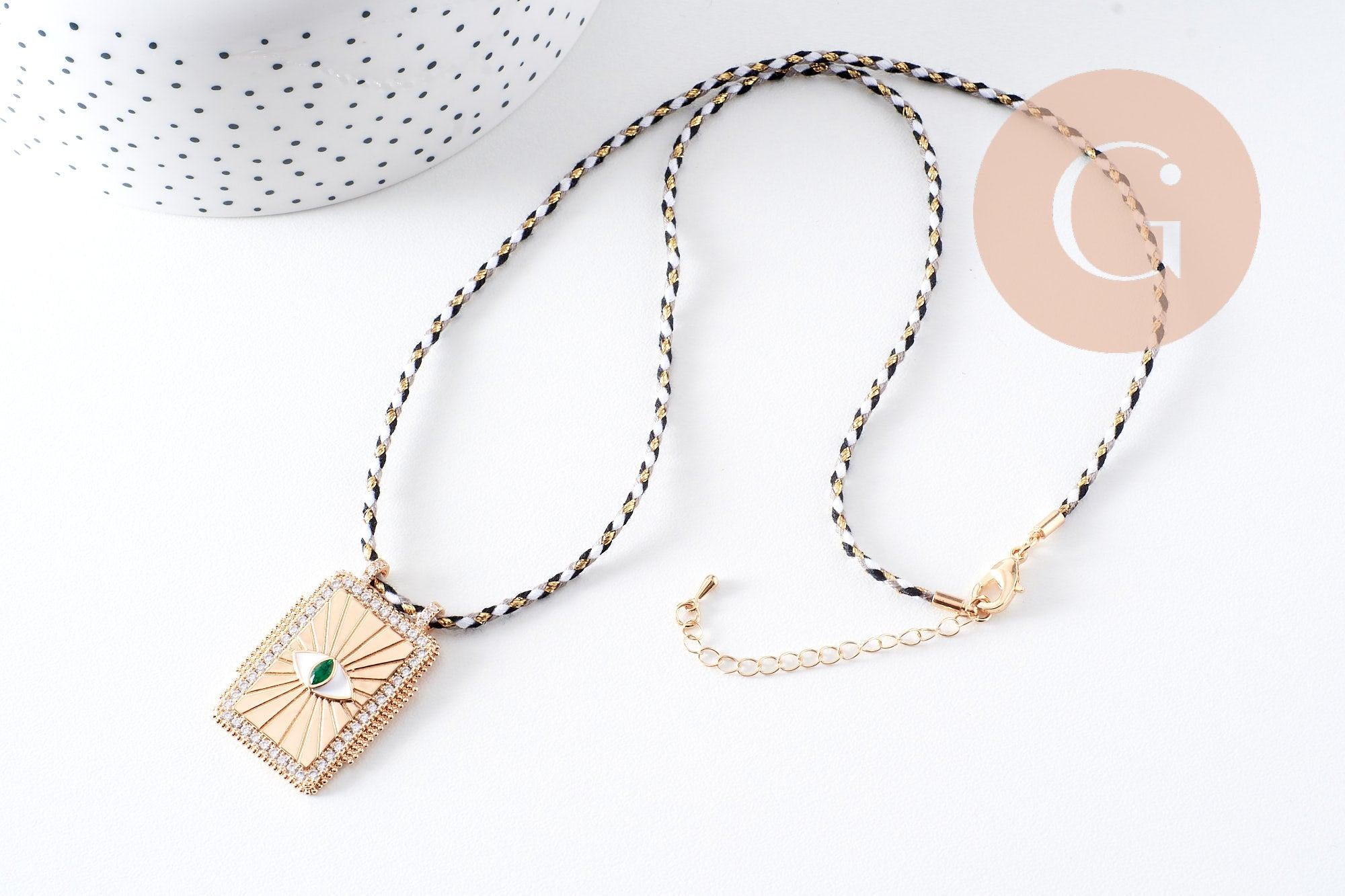 Gingerlily Collier médaille œil doré cordon tressé 45cm x1