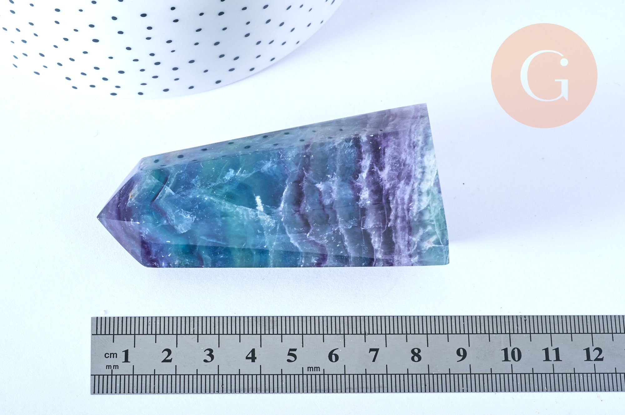 Gingerlily Pointe fluorite naturelle lithothérapie 8,6 cm