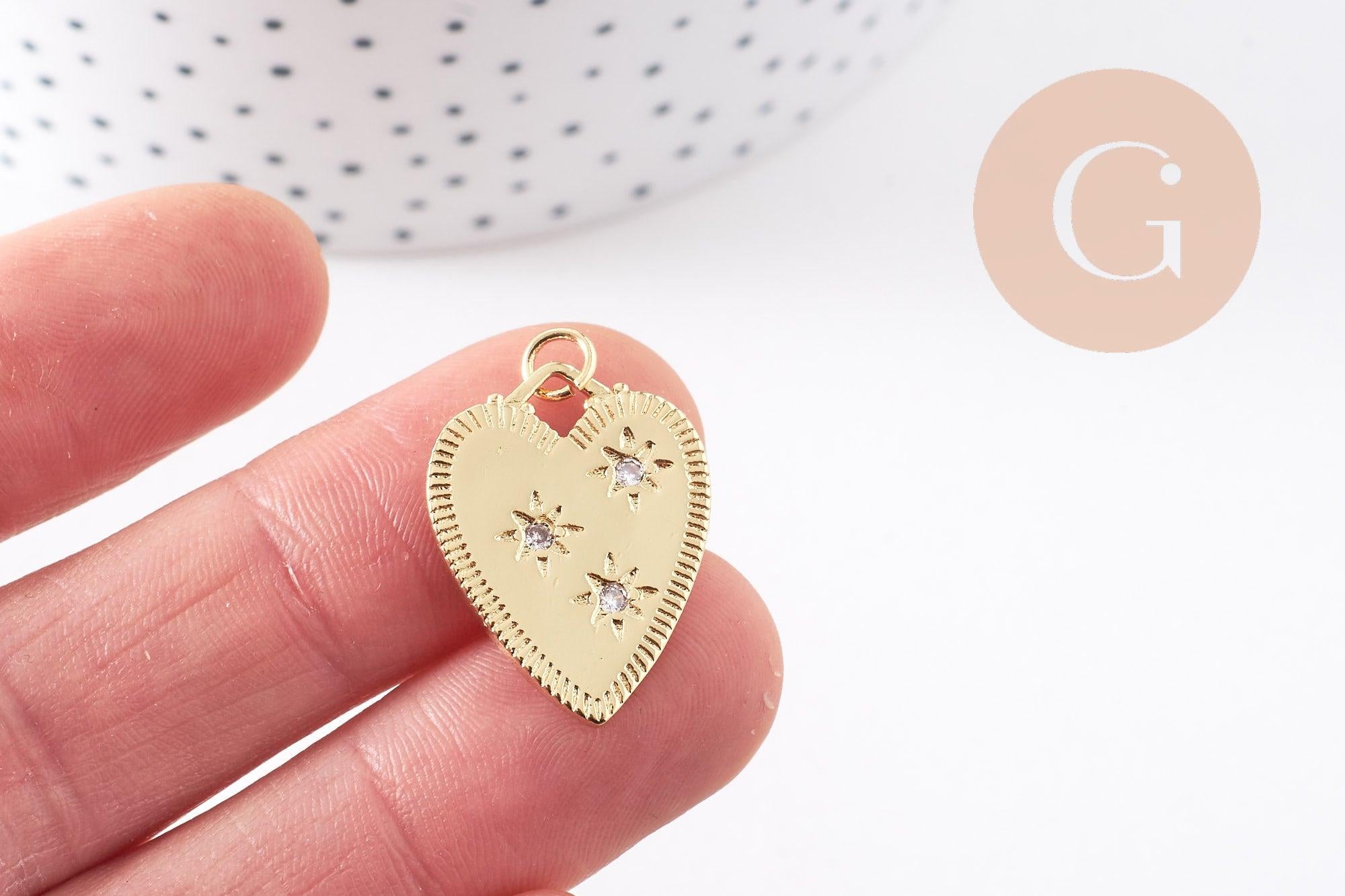 Gingerlily Pendentif coeur émail doré zircon 24mm x1