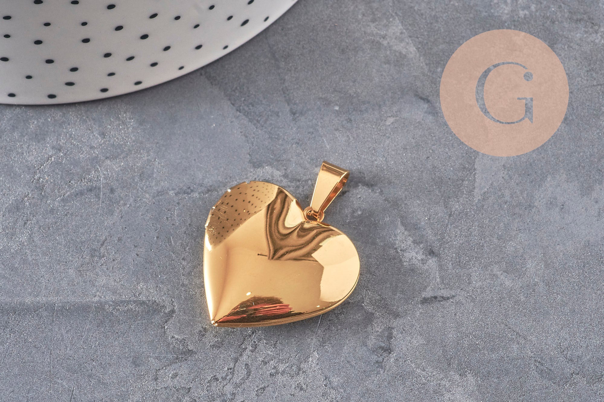 Gingerlily Perles locket coeur acier doré 21mm G11139