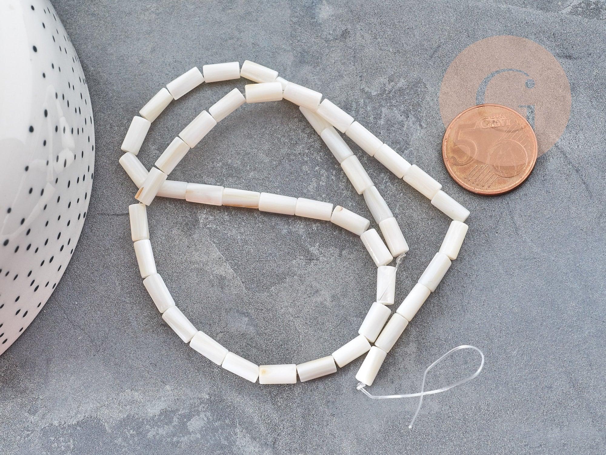 Gingerlily Perles pour bijoux DIY G9042 perle tube nacre blanche 8x4mm