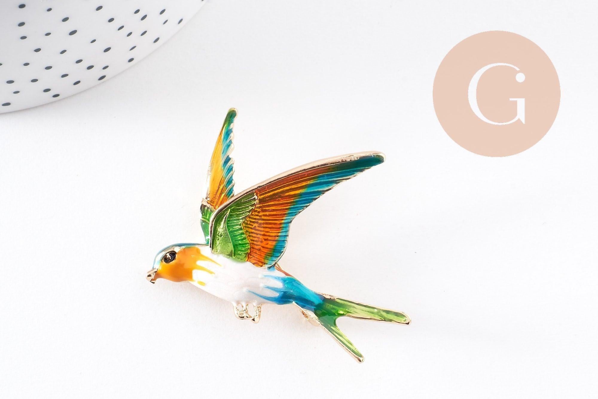 Gingerlily G10163 broche oiseau dorée émail 52mm