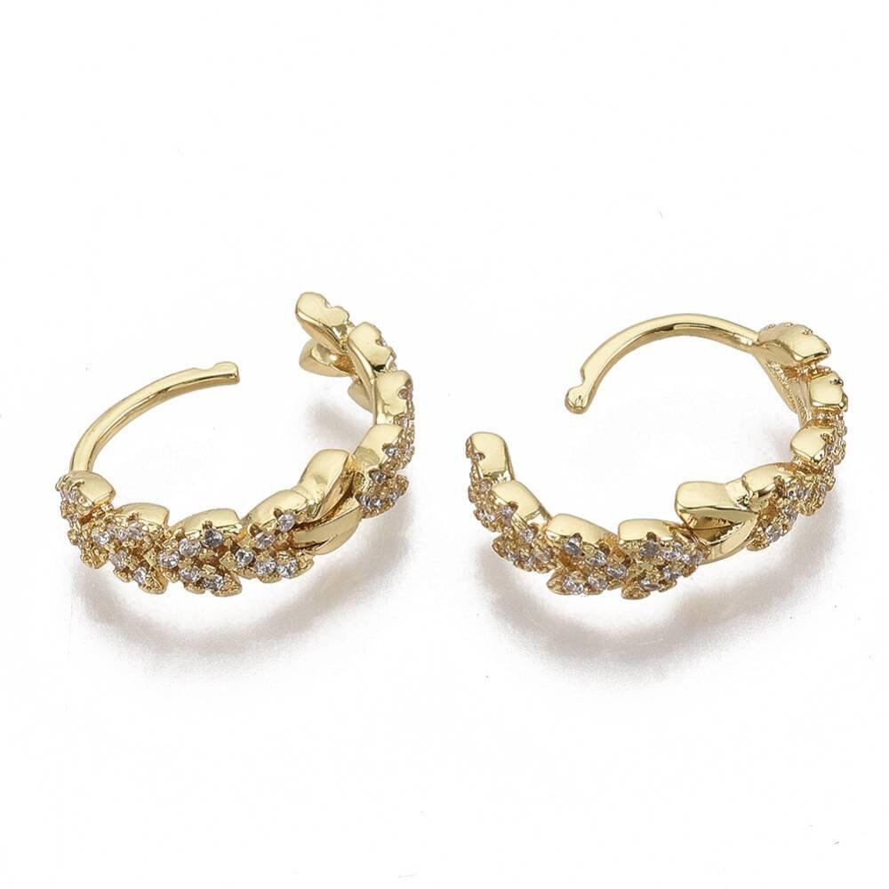 Gingerlily Créoles G3150 feuille zircon blanc doré 13,5mm
