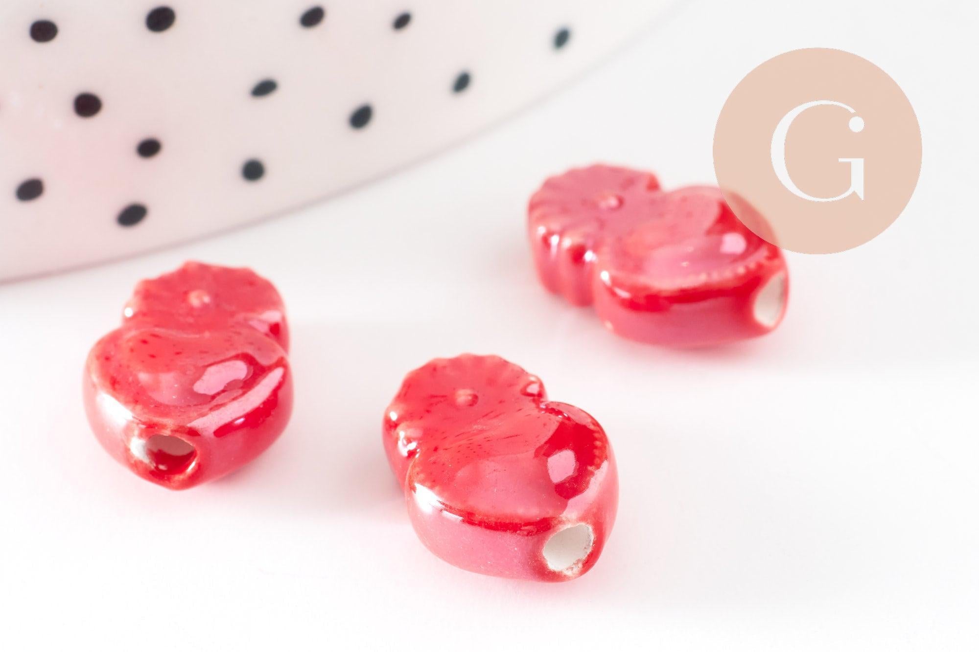 Gingerlily Perles pour bijoux DIY G9347 cœur porcelaine rouge 16mm x10