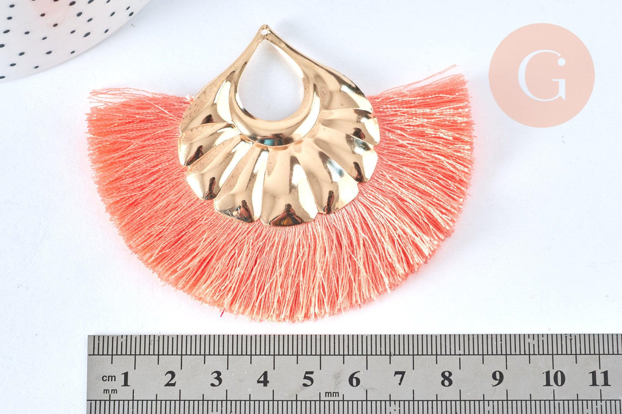 Gingerlily G6838 pendentif pompon rose corail doré 90mm x2
