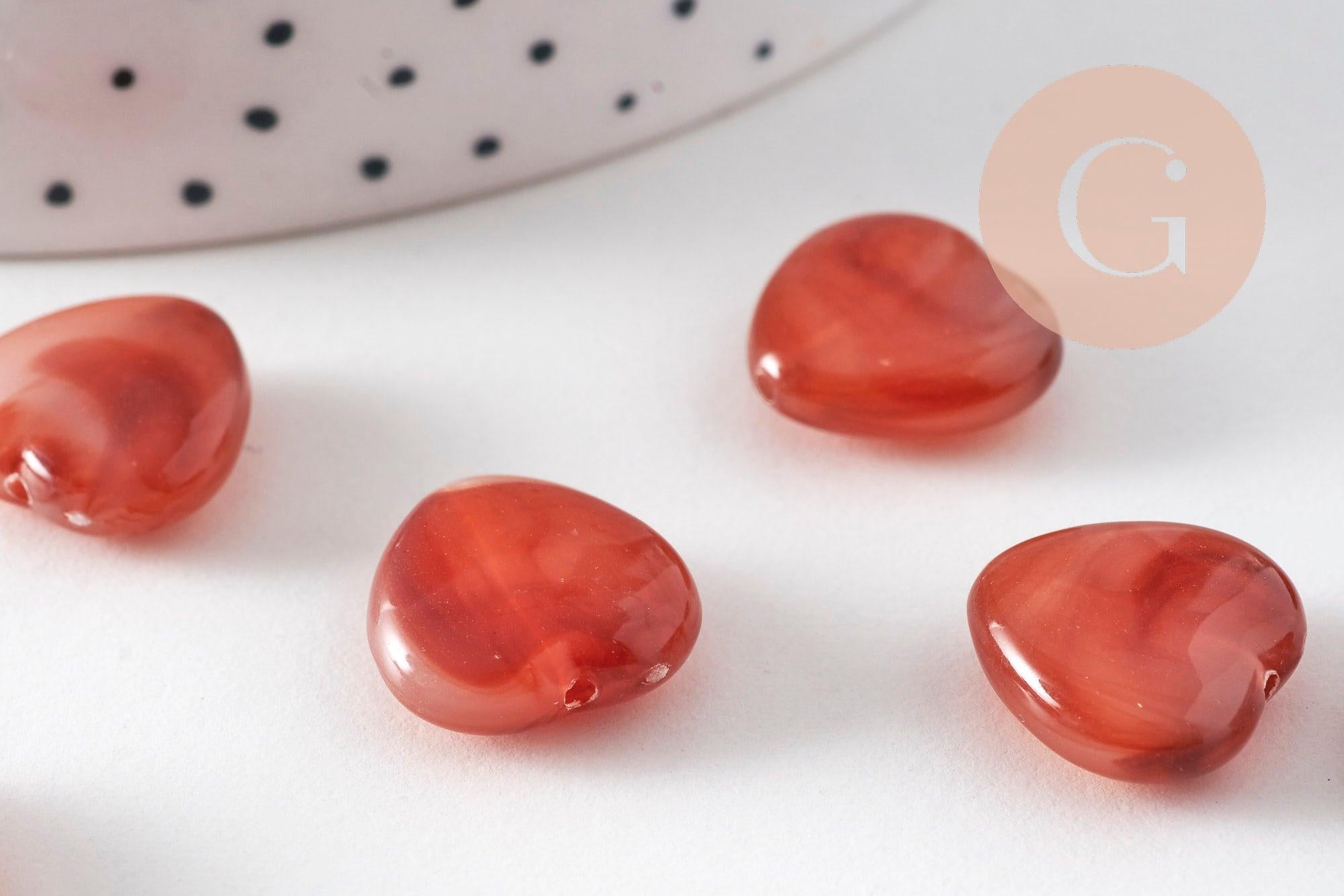 Gingerlily Perles coeur acrylique ambre marron 15mm x10