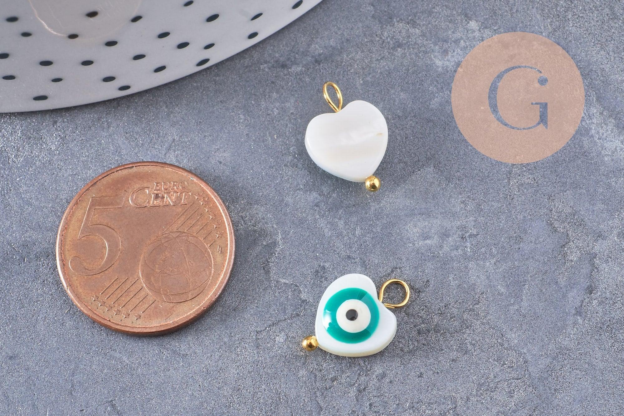 Gingerlily Breloque coeur nacre oeil turquoise 15mm x2