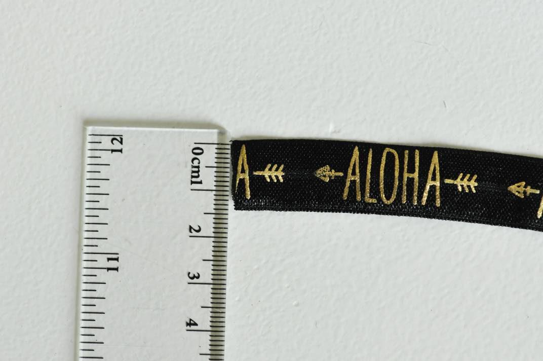Gingerlily Ruban élastique Aloha noir or 16mm 1 mètre