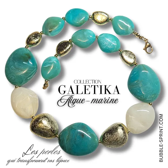 ARTSHOP Galetika Aigue-marine kit collier 50 cm