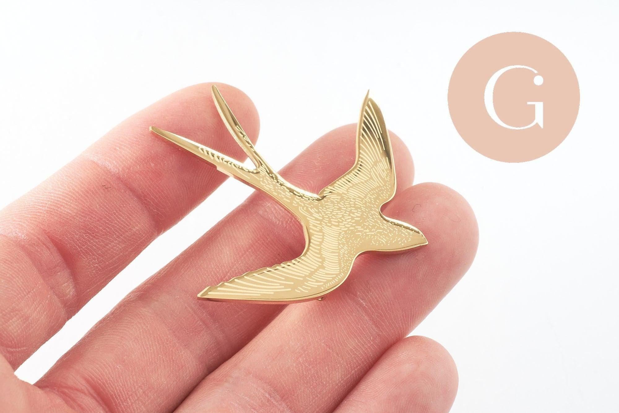 Gingerlily broche hirondelle broche acier doré 52mm x1