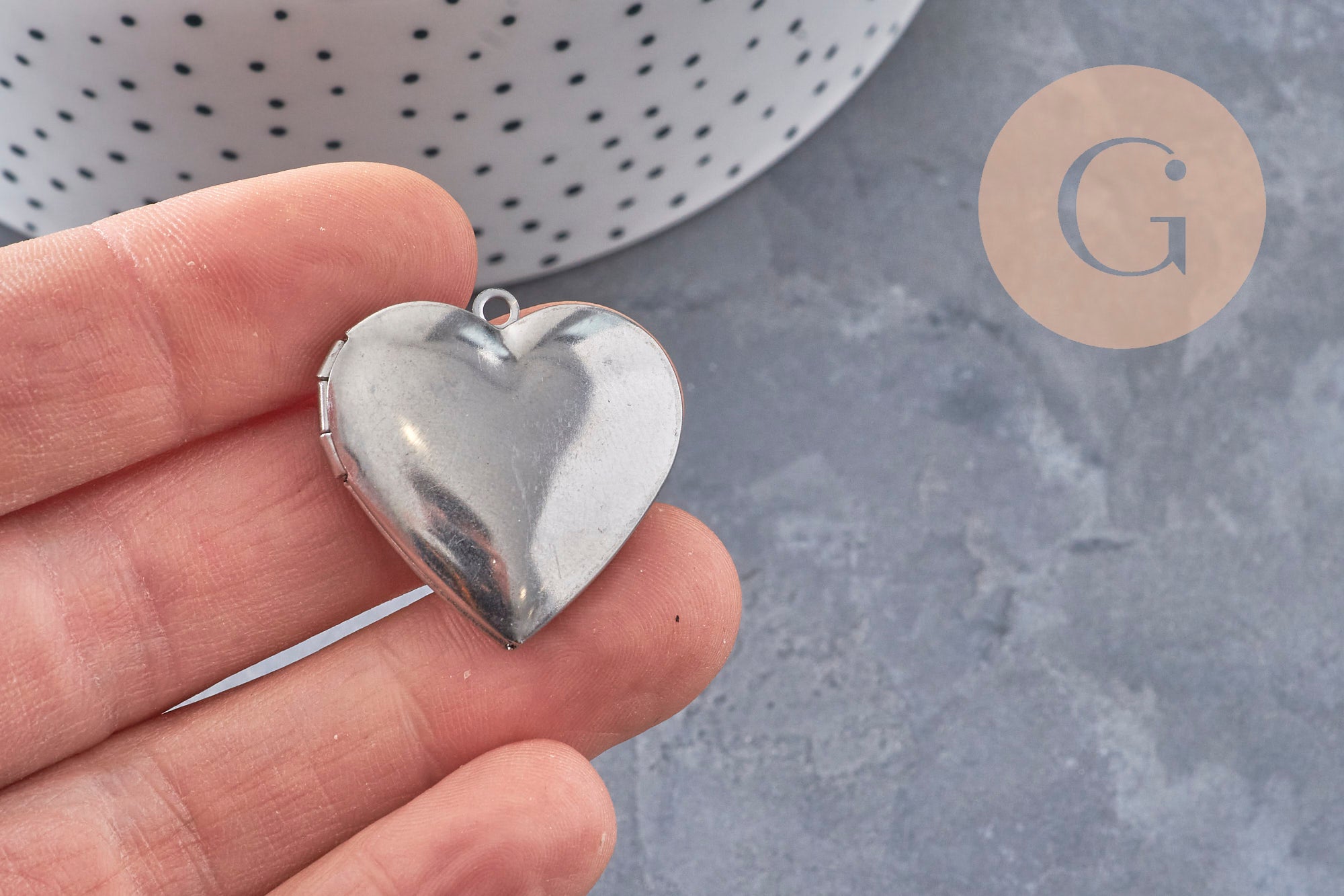 Gingerlily Locket Coeur Acier 316 Platine 29mm x1 Médaillon
