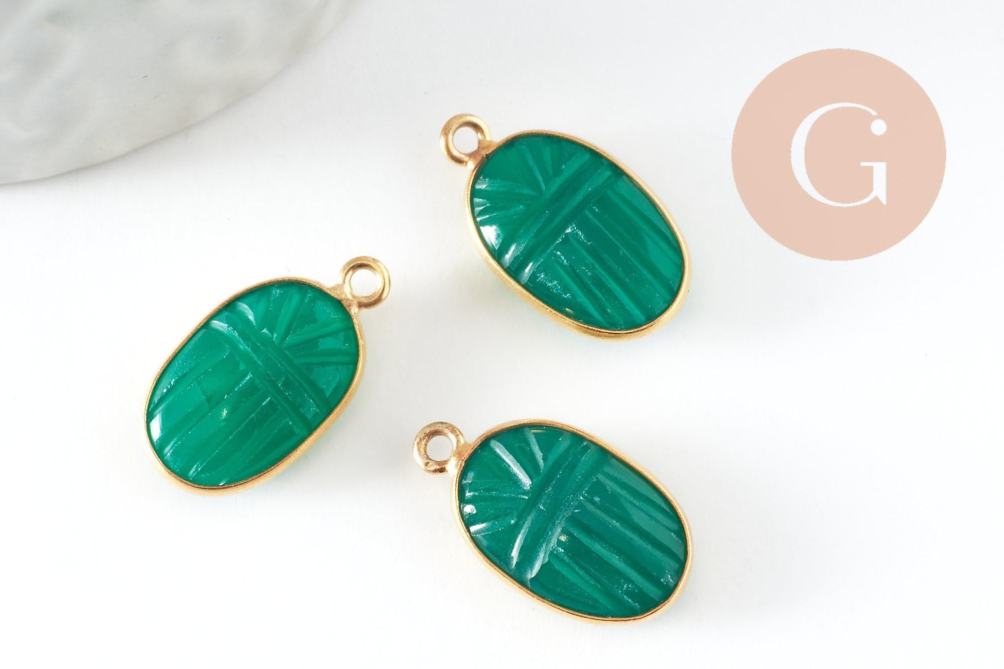 Gingerlily Pendentif scarabée G9442 onyx verte 20mm x1