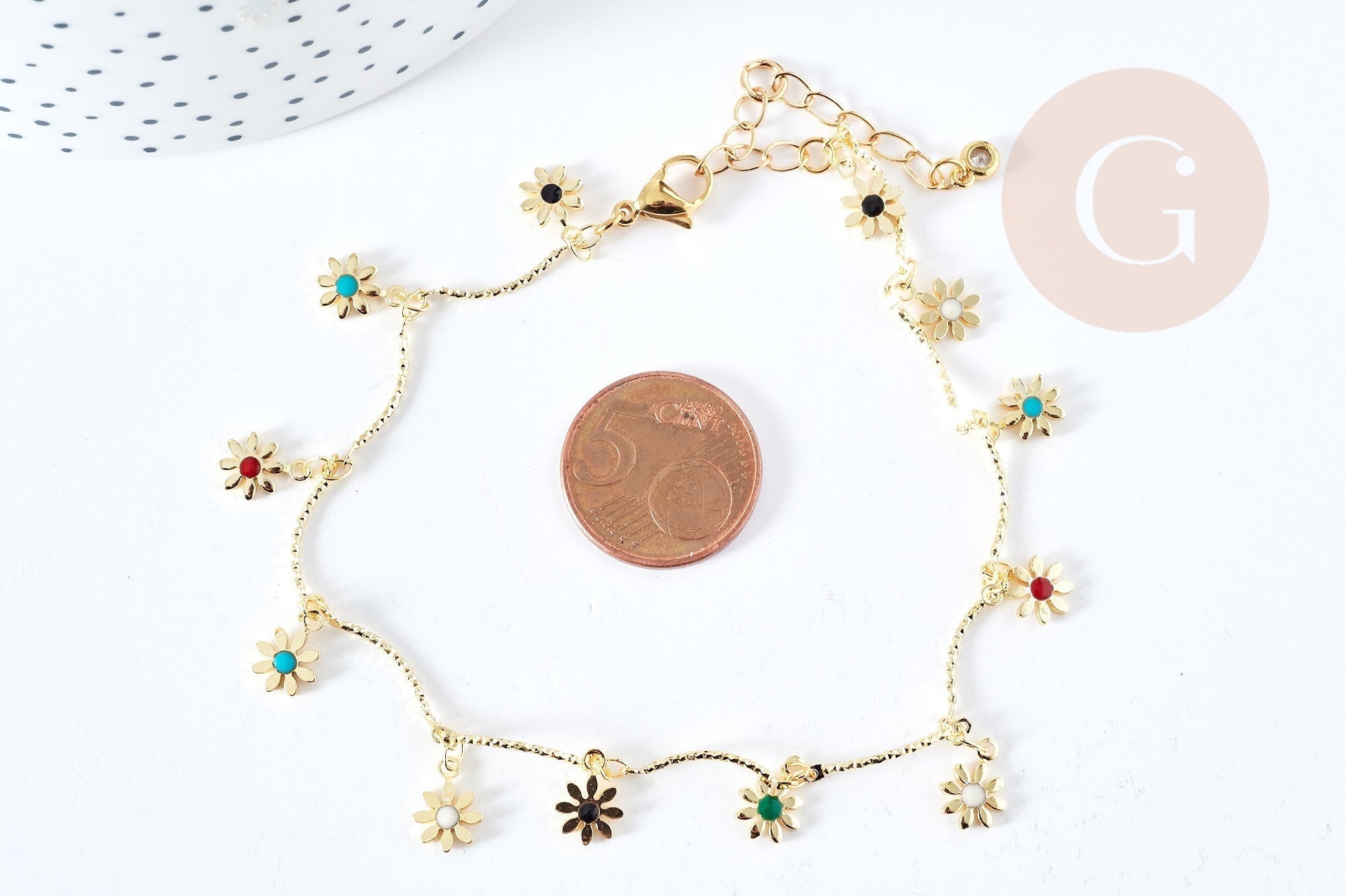 Gingerlily bracelet marguerites bracelet doré émaillé 24,5cm