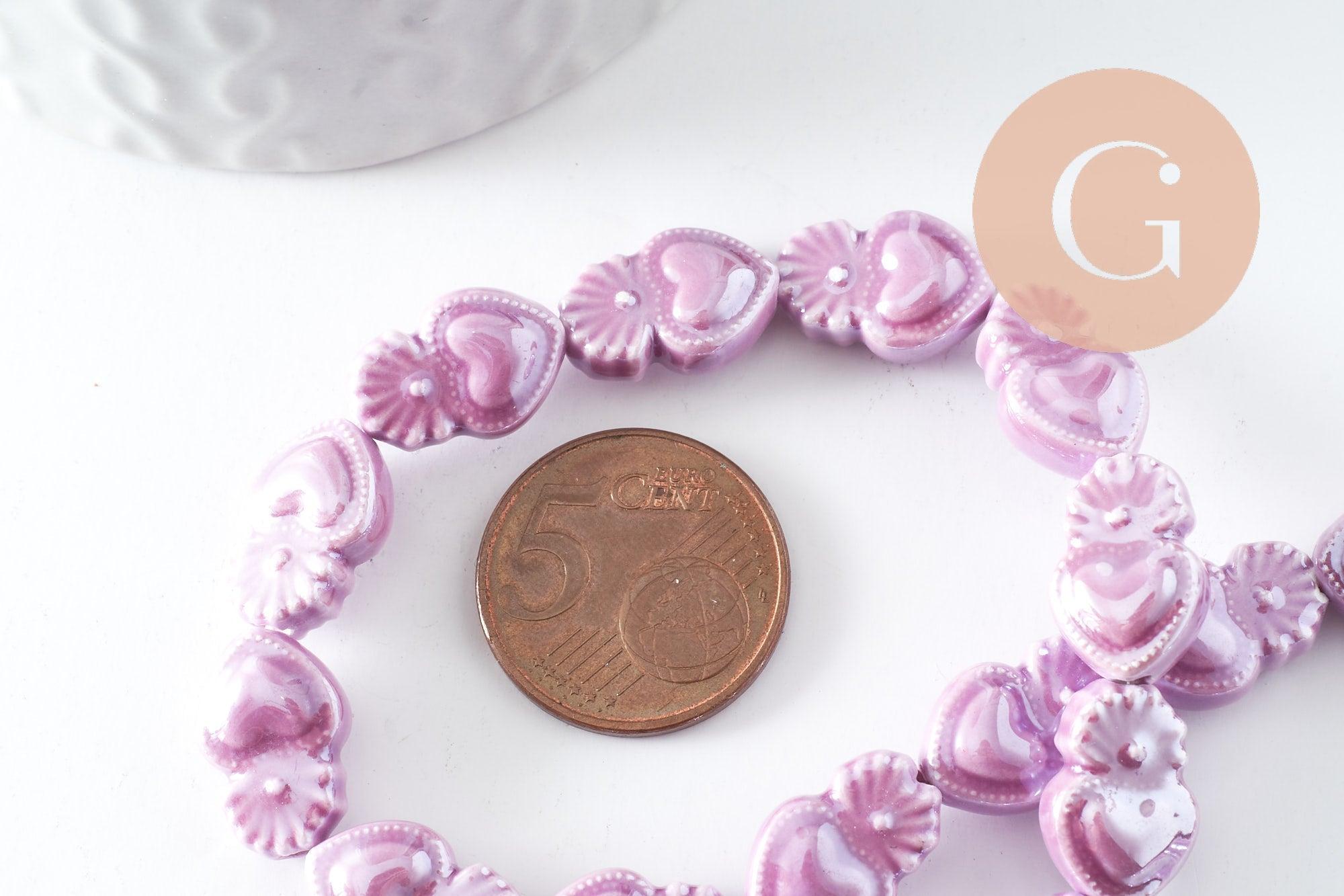 Gingerlily Perle Porcelaine Cœur Violet 16mm x24