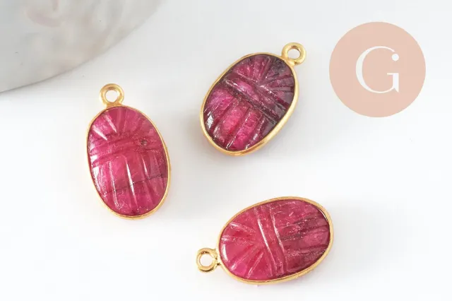 Gingerlily Pendentifs G9439 scarabée rubis argent doré 20mm x1