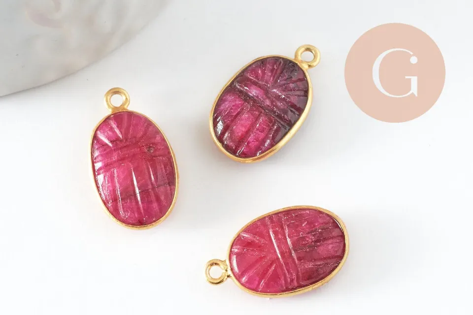 Gingerlily Pendentifs G9439 scarabée rubis argent doré 20mm x1