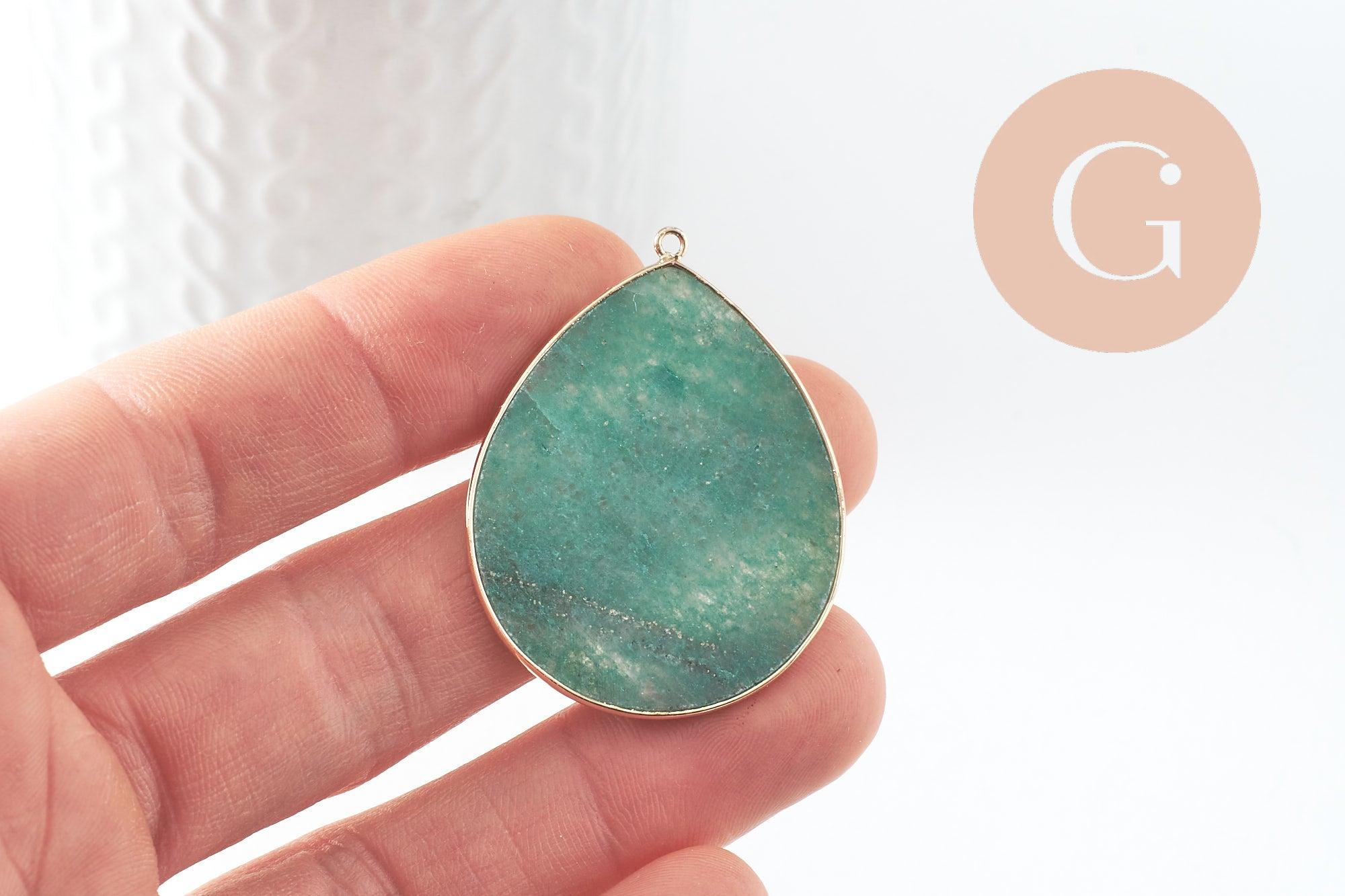Gingerlily Pendentifs Goutte aventurine verte 44mm laiton doré