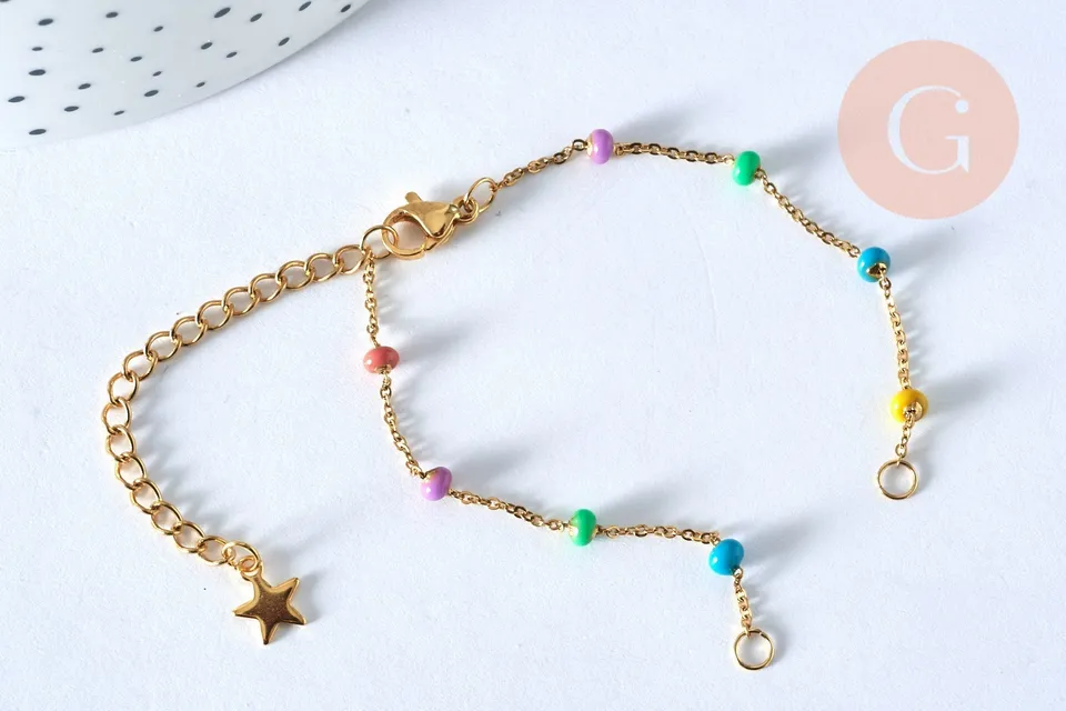 Gingerlily Perles Base Bracelet Acier Doré 16cm résine