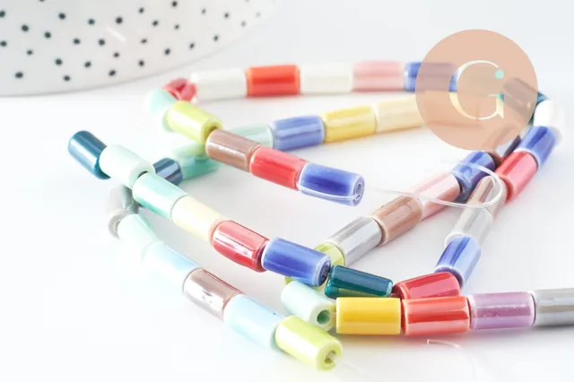 Gingerlily Perles tube G9659 perles porcelaine multicolore 30cm