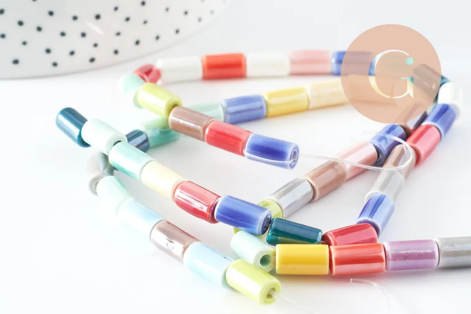 Gingerlily Perles tube G9659 perles porcelaine multicolore 30cm