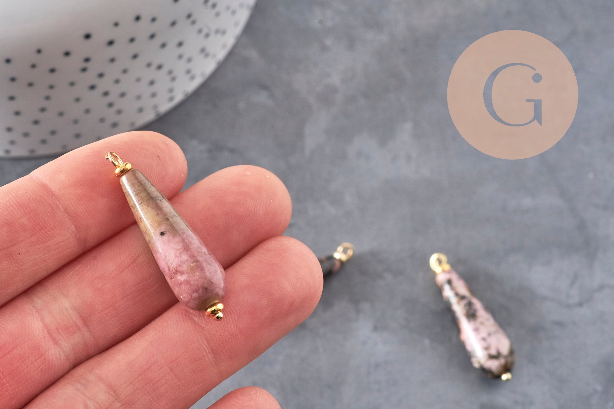 Gingerlily Pendentif goutte G11122 rhodonite rose 38mm x1