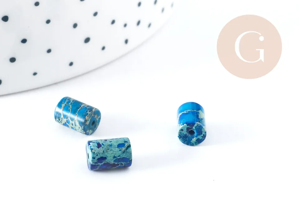 Gingerlily Perles tube jaspe impérial bleu 8x6mm x10