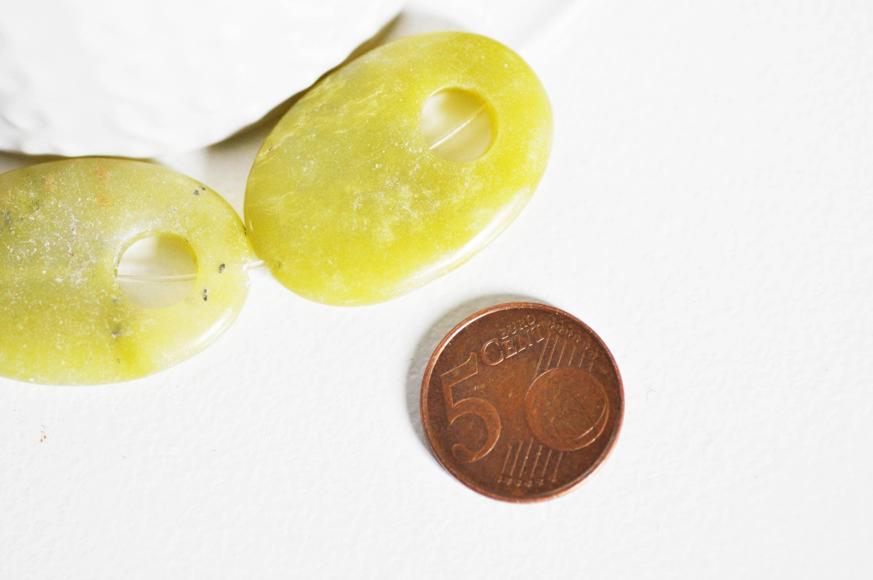 Gingerlily Perle ovale jade jaune 32 mm pierre naturelle x1