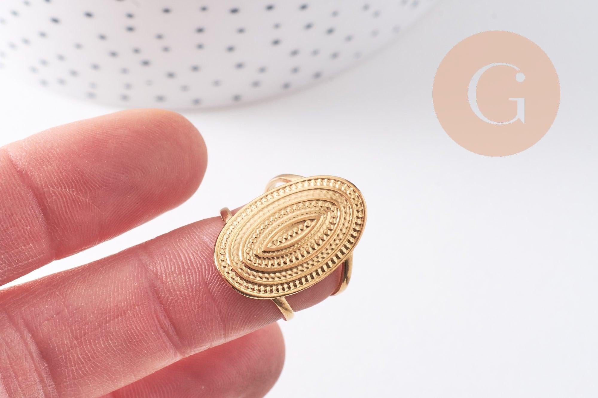 Gingerlily Bague G10351 réglable ovale acier doré taille 54