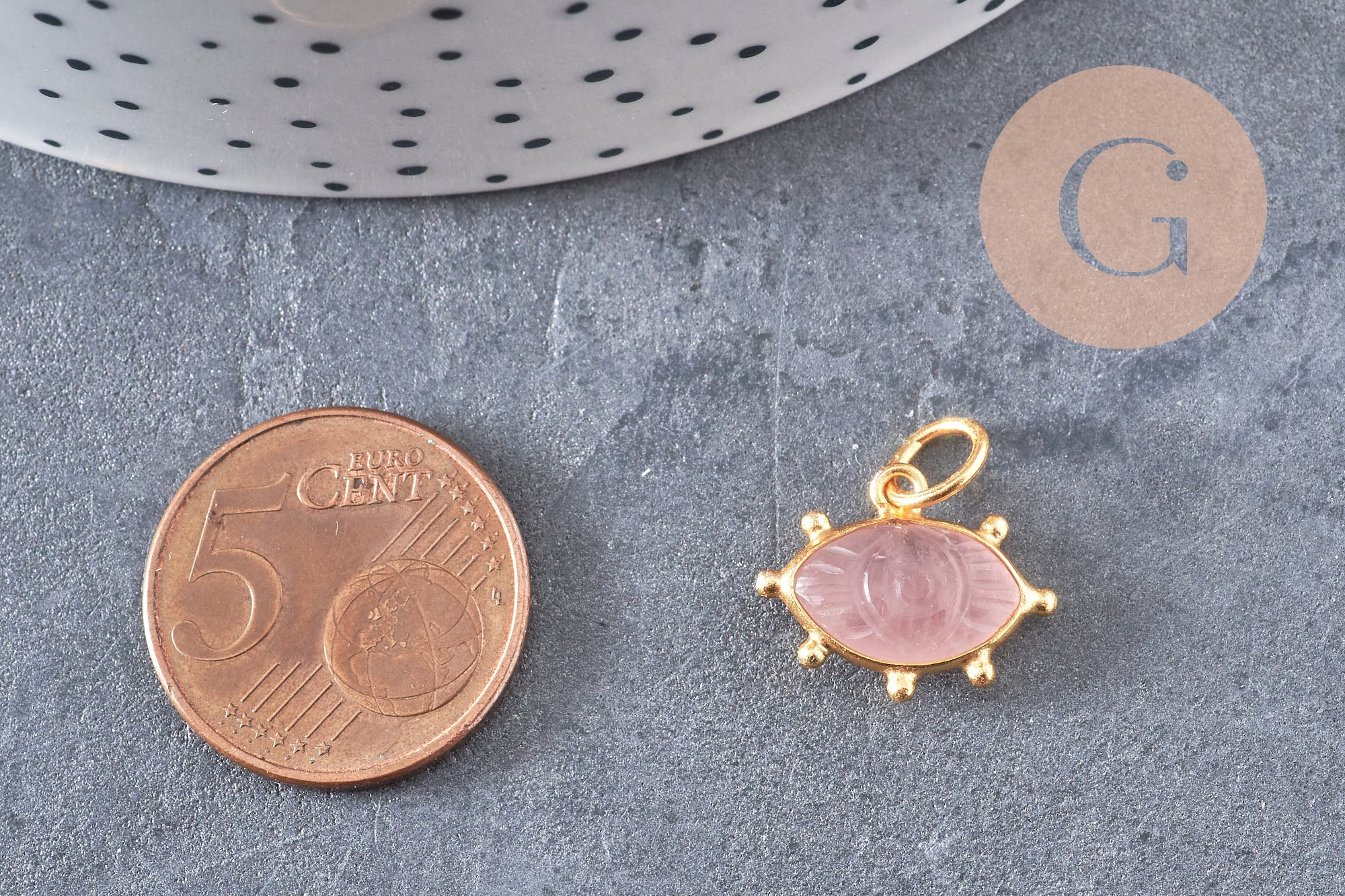Gingerlily Pendentifs oeil quartz rose argent 925 doré 18K 15mm