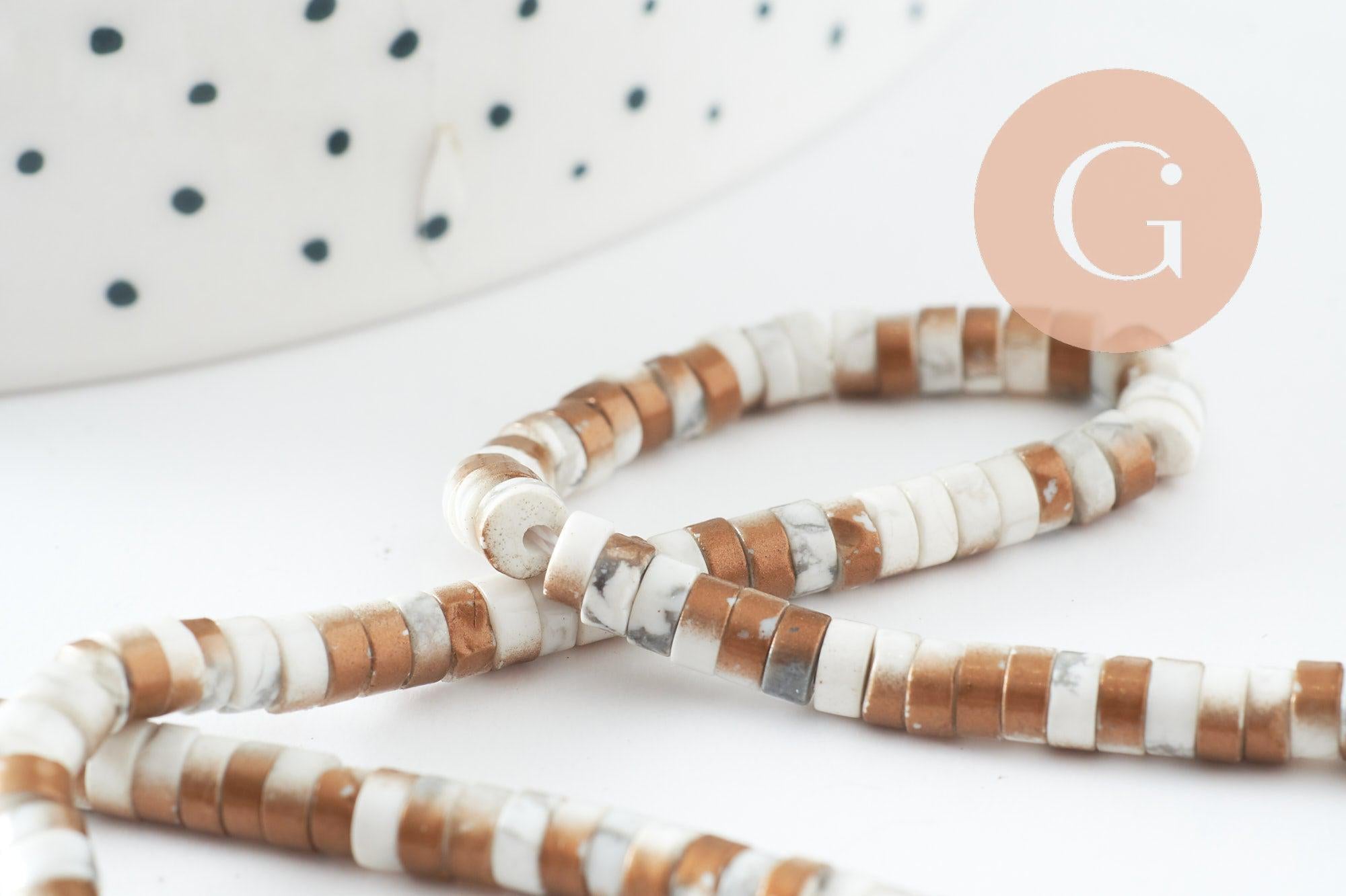 Gingerlily Perles heishi howlite blanc doré 4mm perles fil 39cm
