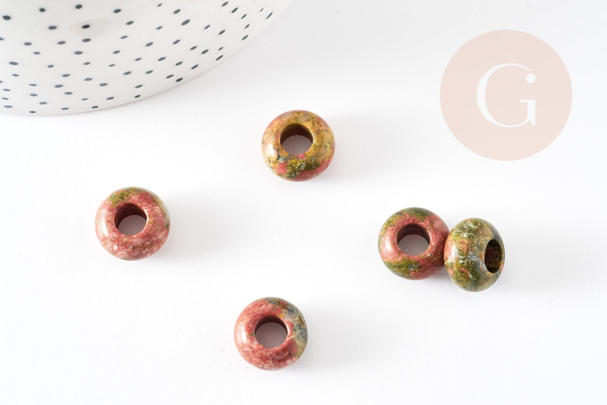 Gingerlily Perles Rondelle Donut Unakite 14mm x2 vert
