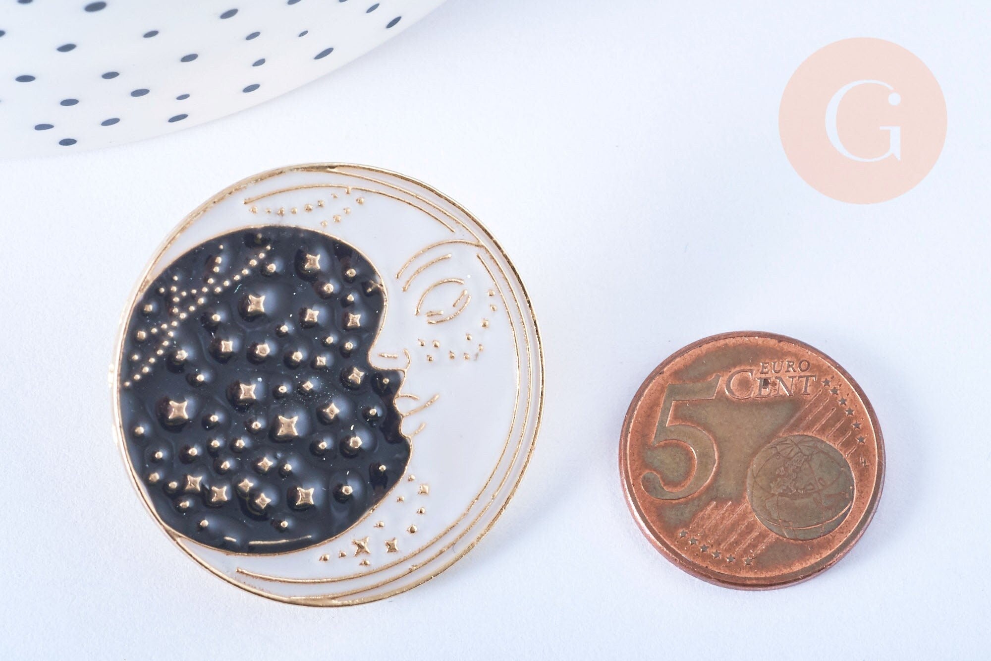Gingerlily Broches G6628 pins lune noire dorée 35 mm