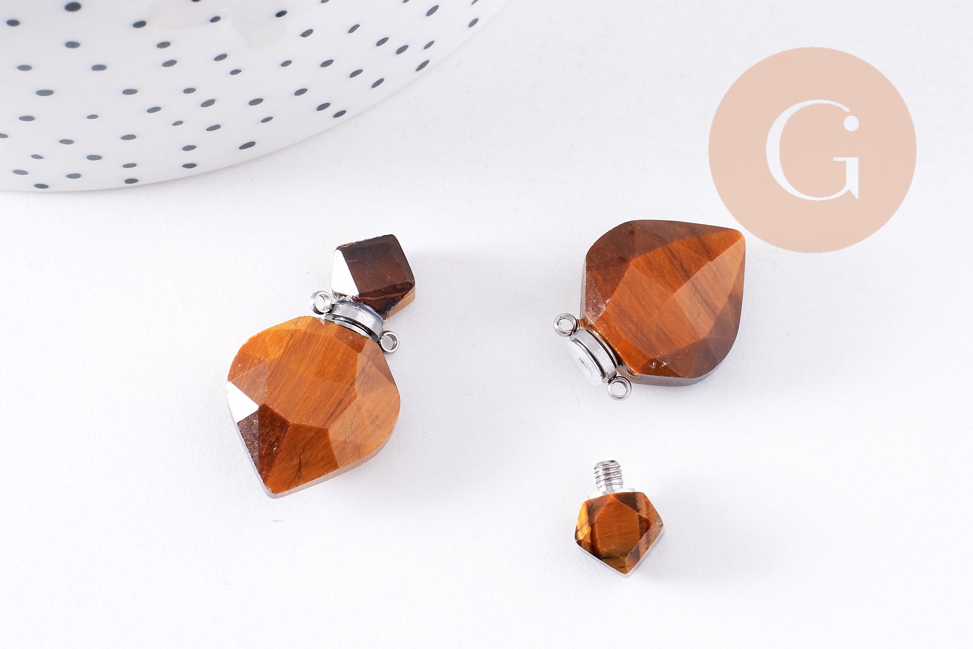 Gingerlily Pendentifs Bouteille Parfum Œil de Tigre Naturel 27mm x1