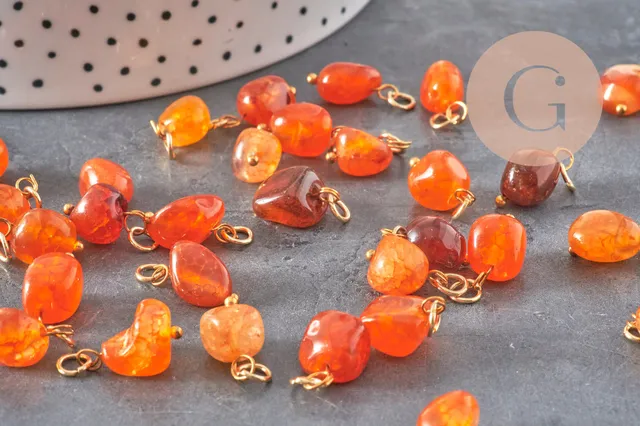 Gingerlily breloque agate orange 14.5mm charm doré