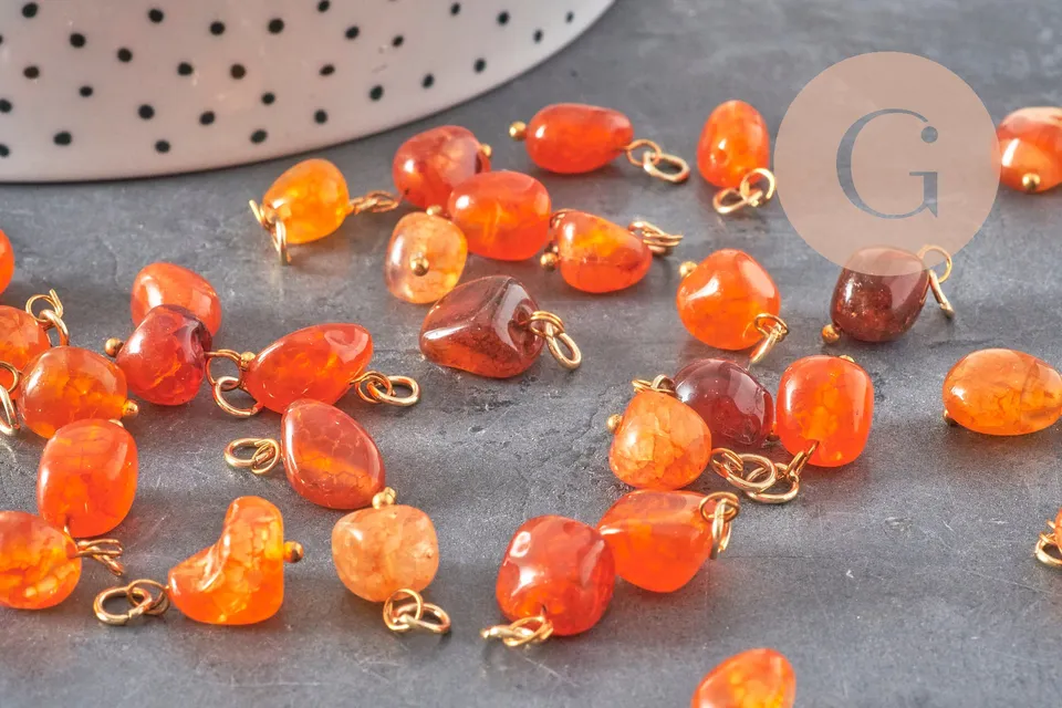 Gingerlily breloque agate orange 14.5mm charm doré