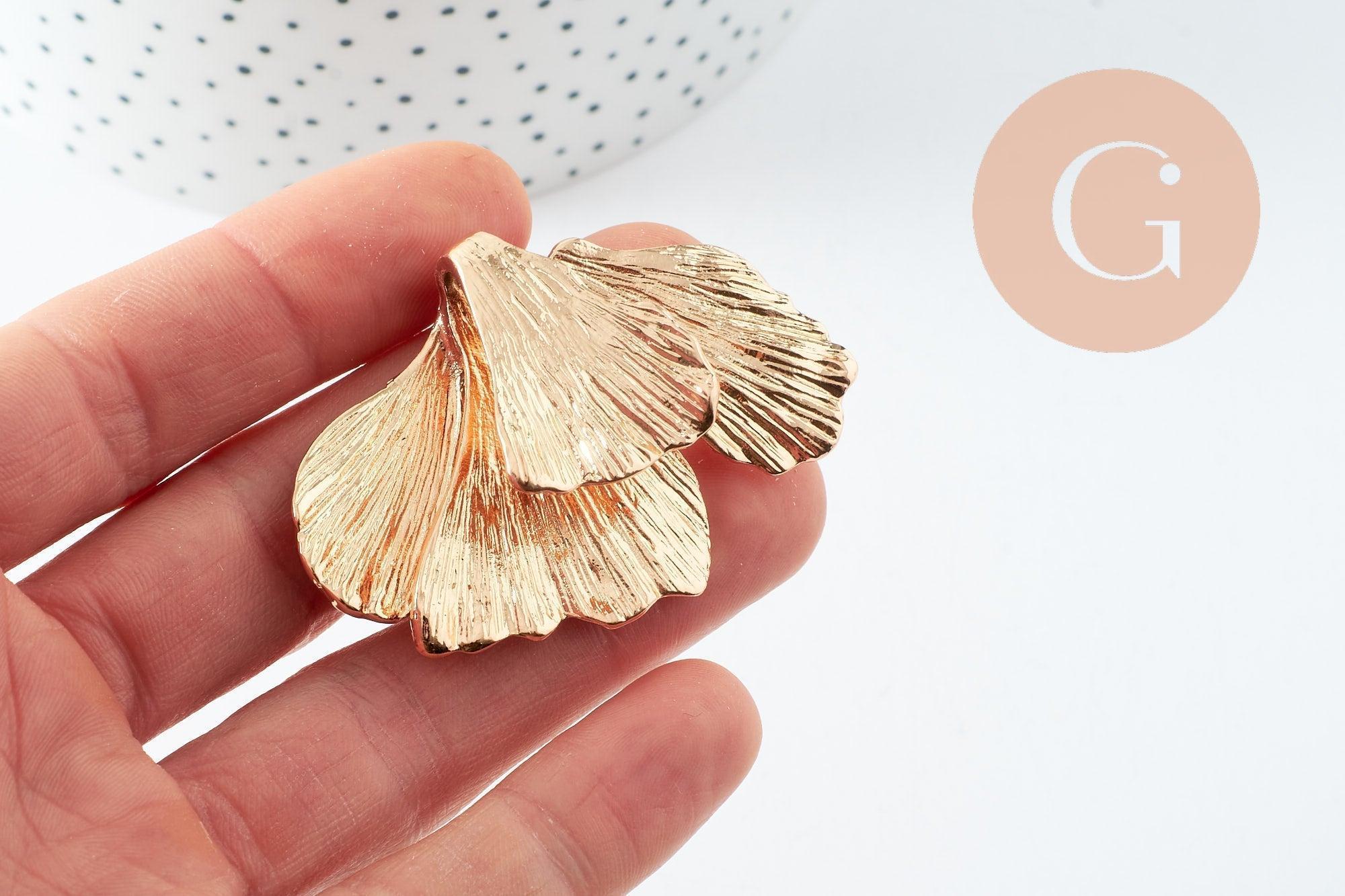 Gingerlily Boucles fleur Gingko XXL zamac doré la paire